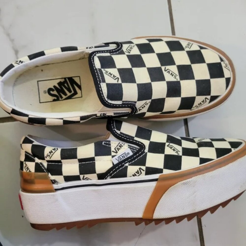 Vans Checkerboard Stacked womens shoes size 6 platform black white off white gum